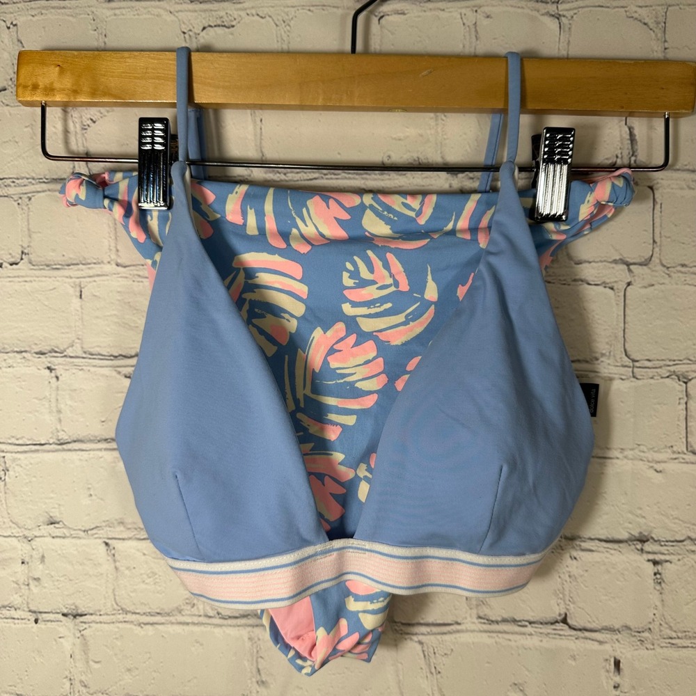 Dolce‎ Vita Womens Blue Pink Tropical Monstera Bikini Set Triangle Top High Cut